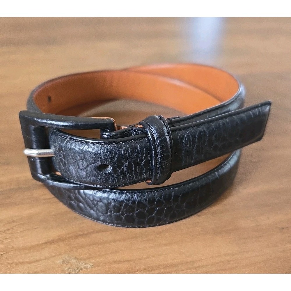 VTG Lauren Ralph Lauren Croc Embossed Italian Leather Black Belt S (27-31) VGUC